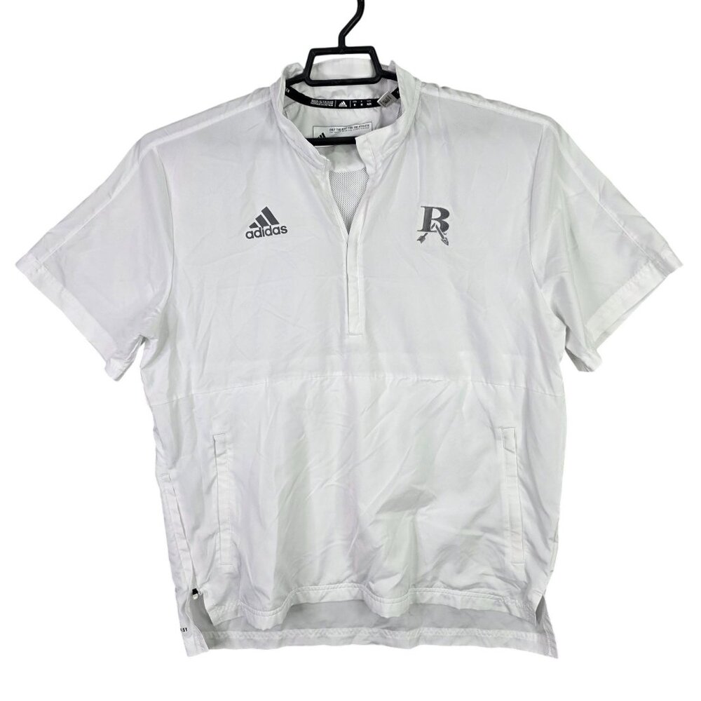 Mens Adidas White Athletic Pullover Shirt 1/4 Zip 100% Polyester Short Sleeve M